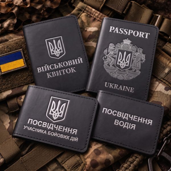 Cover set: Military ID, UBD certificate, driver&rsquo;s license and Passport (black, silver embossing)