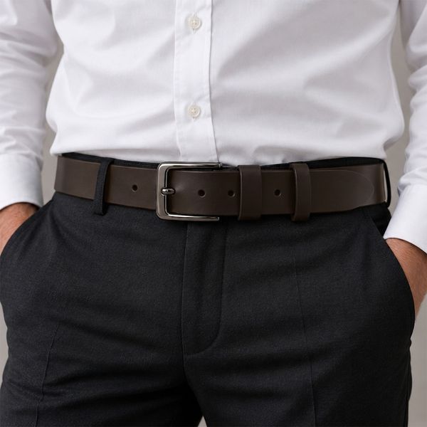 Dark Brown Leather Belt with a Dark Nickel Buckle