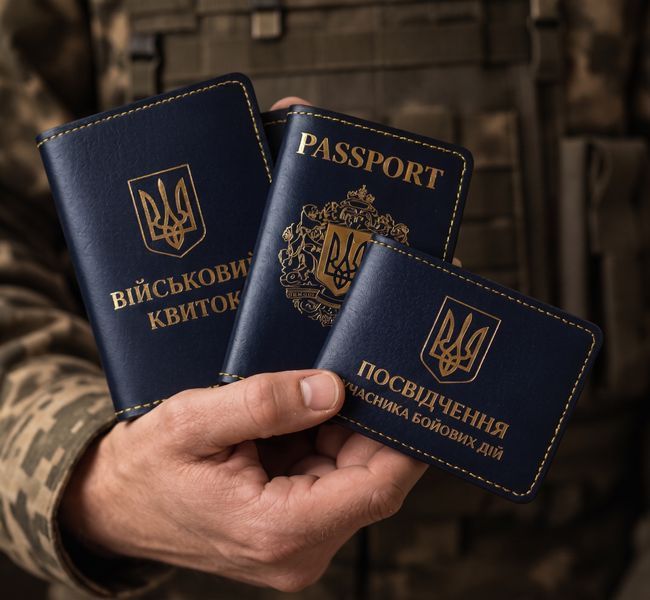 Cover Set: Military ID, UBD and Passport (blue, gold embossing, yellow stitching)